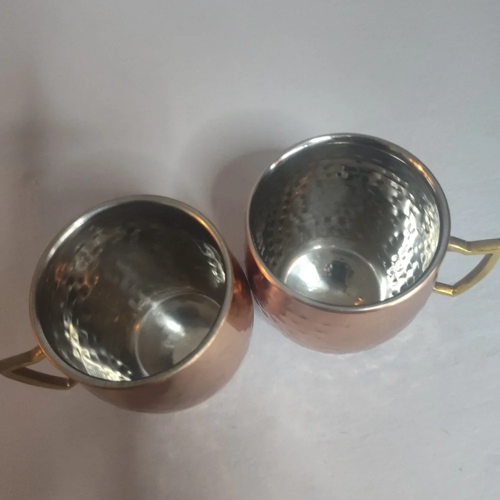 Pier‎ 1 Imports Hammered Copper Moscow Mule Mugs Set of 2 Stainless Steel Inter